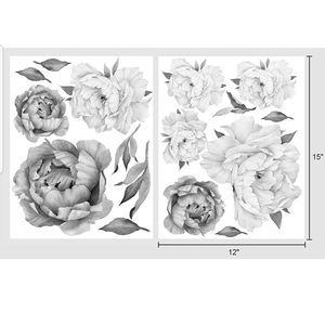 Peony Watercolor Wall Decals (Black and White 